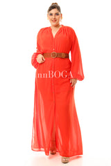 MAXIVESTIDO NARANJA WOVEN BELT
