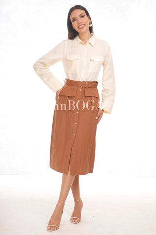 VESTIDO BICOLOR CAMEL