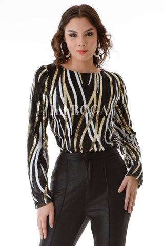 BLUSA LENTEJUELA STRIPES BLACK